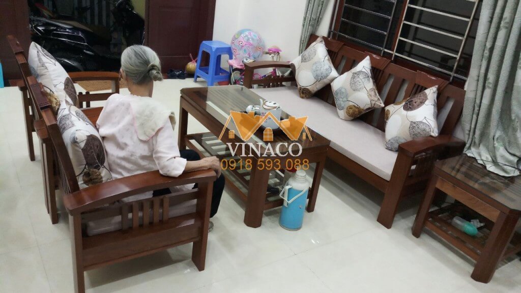 Bộ đệm ghế với tông màu kem ấm áp đã hoàn thành cho gia đình chị Đào ở Liên Mạc