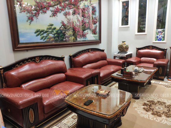 Công trình bọc lại ghế sofa da màu đỏ tại Dương Nội, Hà Đông