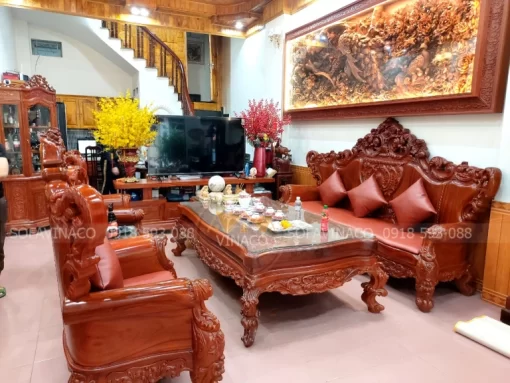 Bộ đệm ghế gỗ da phòng khách cho anh khách tại Hà Nội