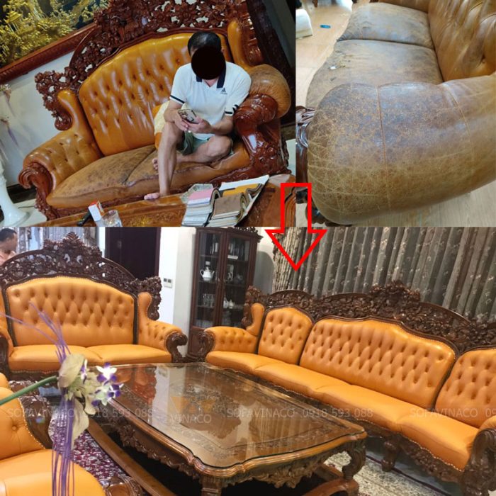 Công trình bọc bộ ghế sofa tân cổ điển siêu to tại Trần Kim Xuyến