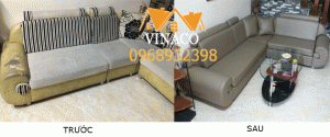 Bộ ghế sofa tại phường Bồ Đề, Long Biên trước và sau khi bọc lại