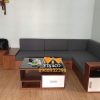 Bộ đệm ghế sofa gỗ L đã hoàn thành cho gia đình tại Lạc Long Quân