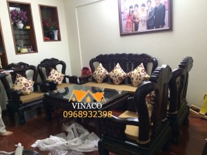 Bộ đệm ghế gỗ giả cổ đã hoàn thành cho nhà cô Huệ