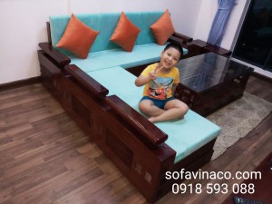 Bộ đệm ghế xanh ngọc đã làm xong cho gia đình sống tại Hồ Tùng Mậu