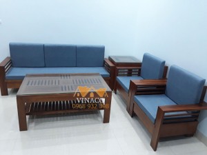 Bộ đệm ghế đã hoàn thành cho gia đình ở Quang Trung với tông màu xanh dương đậm