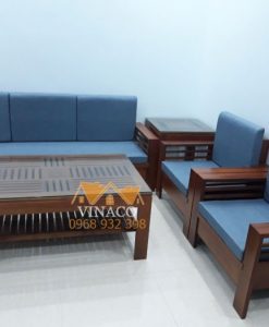 Bộ đệm ghế đã hoàn thành cho gia đình ở Quang Trung với tông màu xanh dương đậm