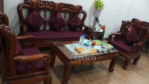 Bộ đệm ghế màu tím được làm cho bô ghế gỗ giả cổ