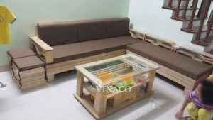Bộ đệm ghế gỗ L màu nâu - một màu khá sạch và được nhiều khách hàng chọn lựa