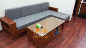 Bộ đệm ghế sofa gỗ L có màu ghi sang đã hoàn thành cho gia đình ở Tây Hồ