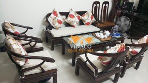 Bộ đệm ghế bông ép 5cm cho gia đình chị Ngọc ở Vạn Phúc Hà Đông