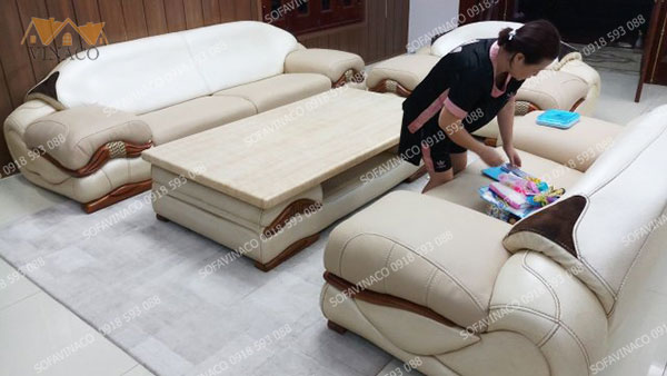 Công trình bọc đệm ngồi ghế sofa da đã hoàn thành ở Mộ Lao, Hà Đông
