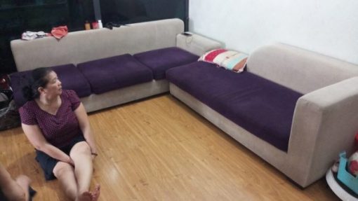 Bộ ghế sofa vải nhung của bác Lan Anh ở Khu đô thị Việt Hưng