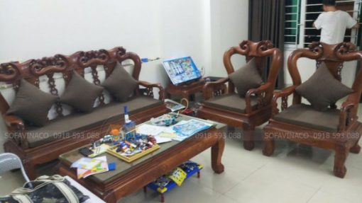 Bộ đệm ghế gỗ giả cổ cho anh Dương ở Lương Khánh Thiện, Hoàng Mai