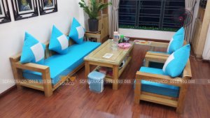 Bộ đệm ghế màu xanh rất đẹp kết hợp với gồi may trám trắng