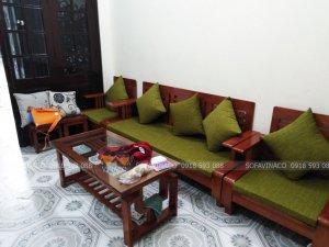 Bộ đệm ghế bông ép màu xanh rêu đã giao đến gia đình cô Hậu