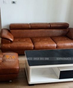 Bộ sofa đã được bọc lại bằng da mới, đổi màu mới