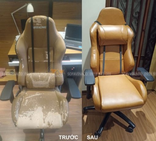 So sánh chiếc ghế chơi game trước và sau khi bọc da mới