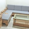 Bộ đệm ghế sofa gỗ L mà Vinaco đã giao đến cho anh Hạnh ở Ecohome Bắc Từ Liêm