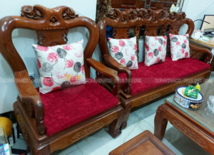 Bộ đệm ghế gỗ giả cổ đã giao cho khách hàng tại Nguyễn Du
