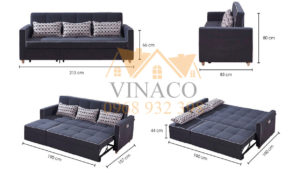 Kích thước và kiểu dáng của mẫu ghế sofa giường 3 trong 1