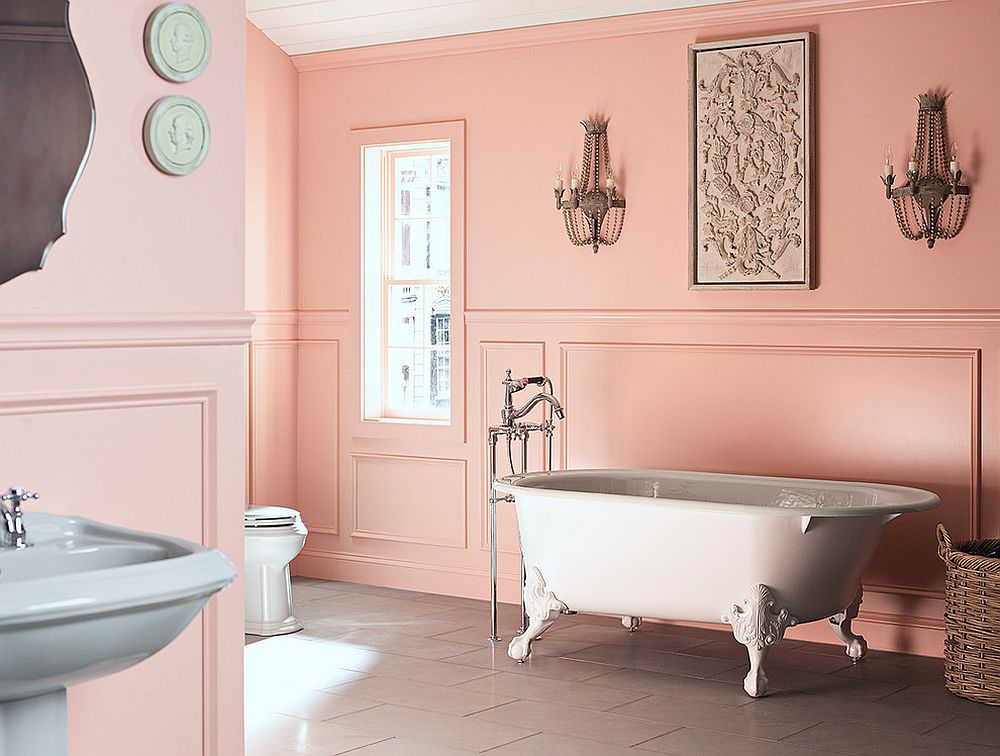 Phong cách thiết kế màu hồng nhẹ nhàng cho phòng tắm