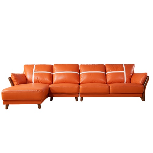 Sofa góc chất liệu da gam màu cam sang trọng, hiện đại cho không gian phòng khách
