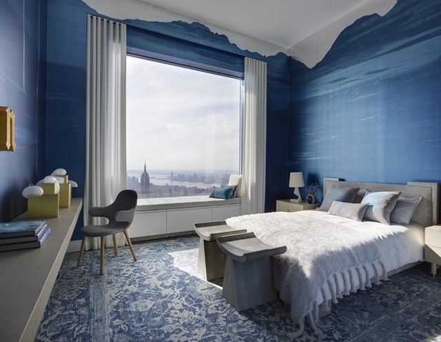 Gam màu xanh cổ điển sử dụng một cách hiệu quả tạo điểm nhấn cho căn phòng ngủ