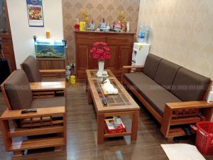 Đệm ghế gỗ cho chị Hương tại chung cu C3 Nguyênc Cơ Thạch đã bàn giao