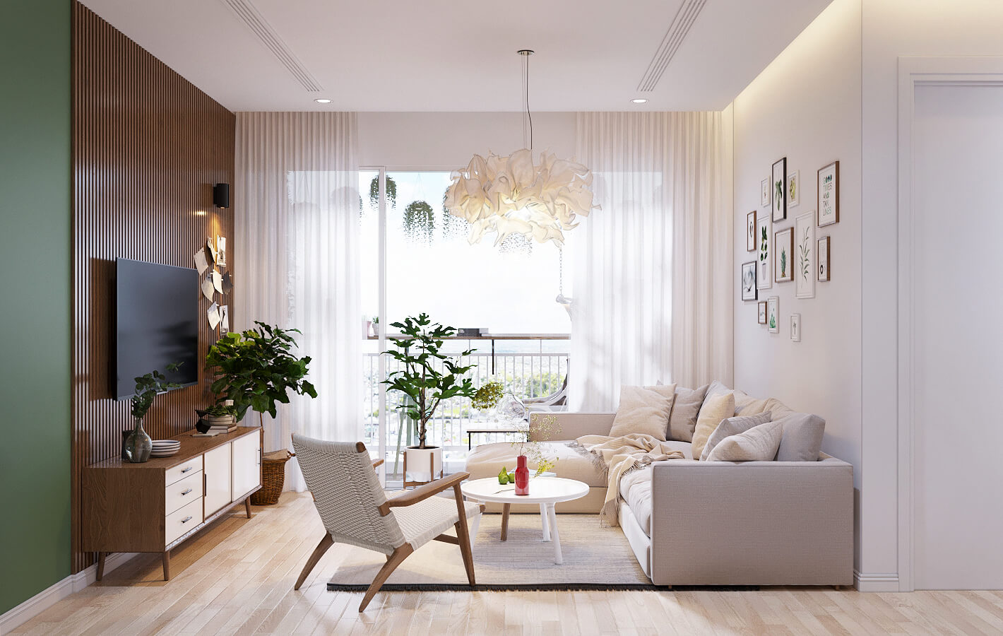 Tôn nét với những món đồ nội thất được bài trí tại không gian phòng khách với "tone" màu trắng