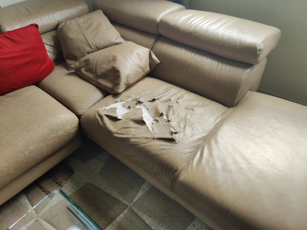 Bộ ghế sofa đnag bị rách rất to 