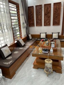 Đệm ghế gỗ thêu triện cho khách hàng tại Nghệ An sang trọng, hiện đại