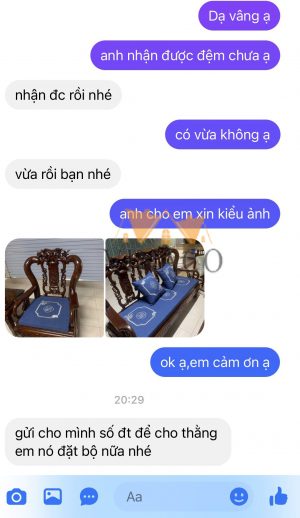 Feed back của khách hàng ở Bắc Giang sau khi nhận được bộ đệm thêu trúc chữ Phúc