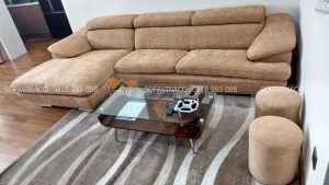 Công trình bọc ghế sofa da thành sofa vải đã được hoàn thành