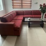 Bộ sofa góc bọc vải màu đỏ của khách hàng ở Tân Mỹ