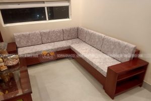 Bộ đệm ghế gỗ vân loang với chất liệu lõi bông ép, vải loại tốt cho khách hàng tại Hồng Hà Ecocity Tứ Hiệp, Thanh Trì