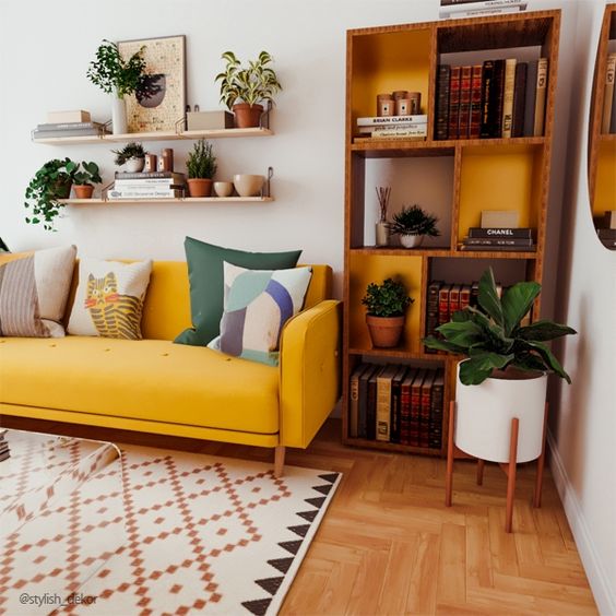 Sofa văng màu vàng phù hợp với không gian hiện đại, sang trọng