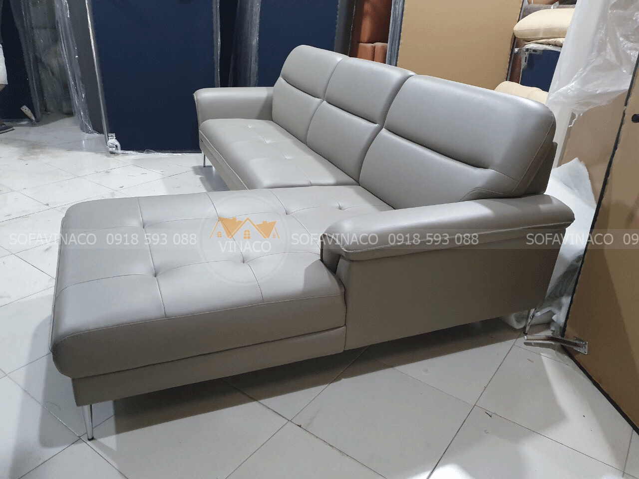Đóng ghế sofa góc chất liệu da Simily cho khách tại Long Biên