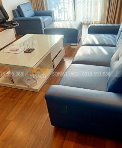 Sofa thay vỏ bọc mới với diện mạo mới với gam màu xanh dương sang trọng, hiện đại cho không gian phòng khách