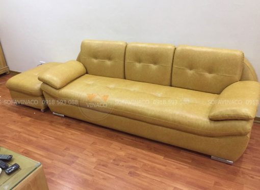 Bộ sofa đã được bọc da mới màu vàng sậm