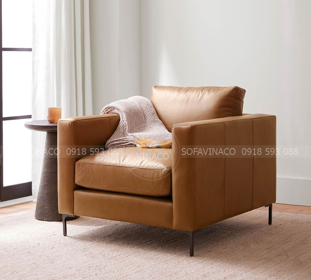 Sofa đơn chất liệu da tay vuông đơn giản