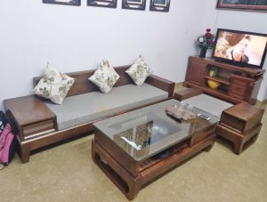 Bộ đệm ghế gỗ bọc vải đã làm xong cho khách ở Trần Văn Lai