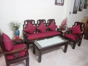 Bộ đệm ghế gỗ giả cổ màu đỏ đô đã giao cho khách hàng ở Cát Quế
