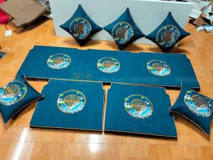 Bộ đệm ghế gỗ thêu cá chép xanh đã được hoàn thành cho khách hàng ở Vĩnh Phúc