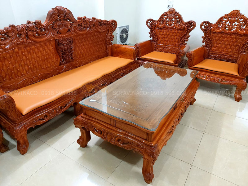 Bộ đệm ghế gỗ hoàng gia dày 3cm đã hoàn thành cho khách hàng ở Hà Đông