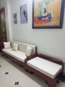 Bộ đệm ghế da màu trắng kem đã bàn giao cho khách hàng