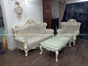 Hoàn thiện bọc lại da cho bộ ghế Tân cổ điển cho khách hàng tại Lê Văn Lương