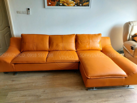 Hình ảnh bộ ghế sofa bọc da màu cam siêu sang chảnh
