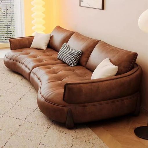 Sofa da cổ điển cong Emrick Ghế da bò