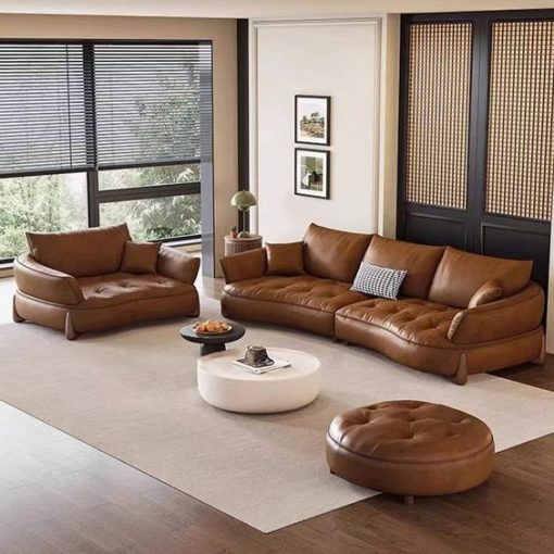 Sofa da cổ điển cong Emrick Ghế da bò