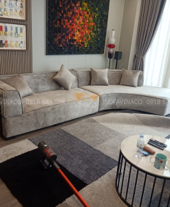 Bọc lại ghế sofa vải nhung vân đá cho khách tại Phạm Văn Đồng